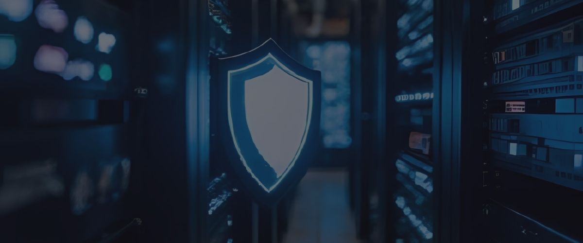 Servers with a shield in front representing cybersecurity policy