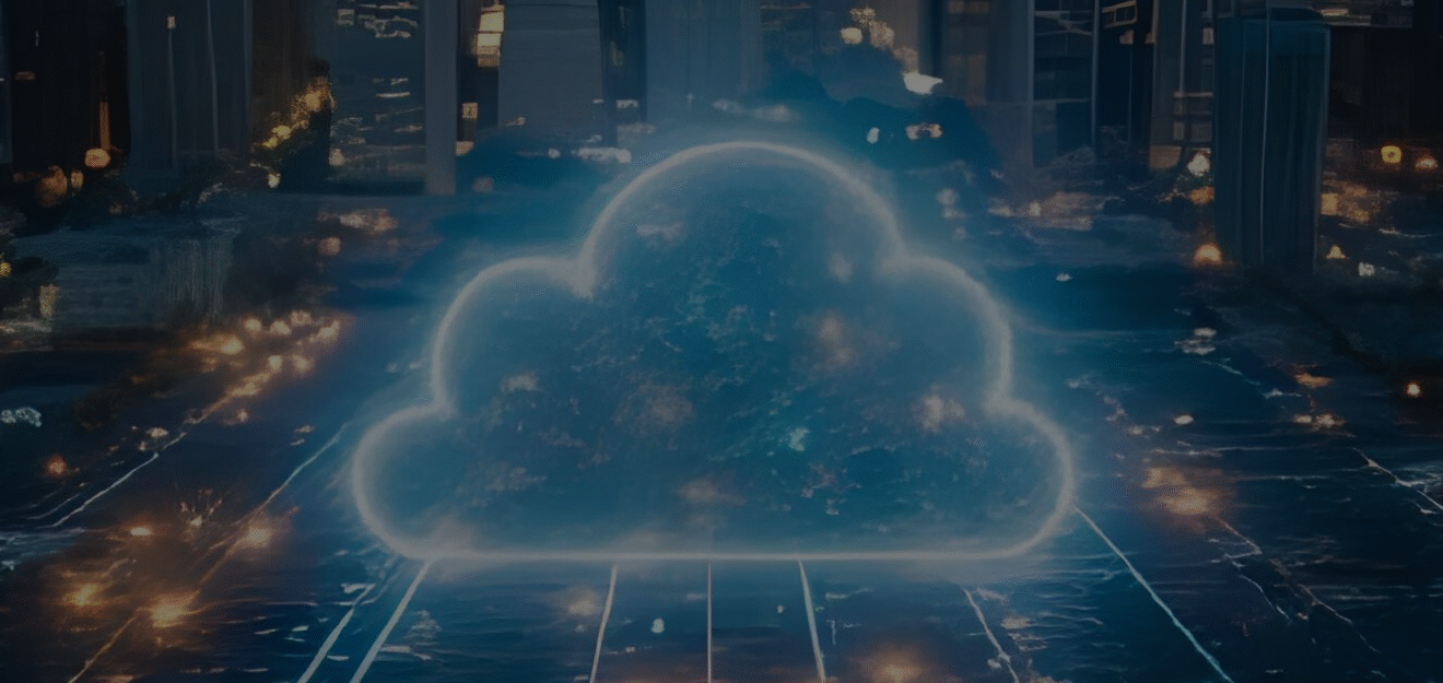 neon tech cloud representing security