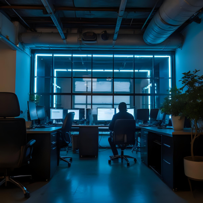 cybersecurity services company working in office for endpoint protection