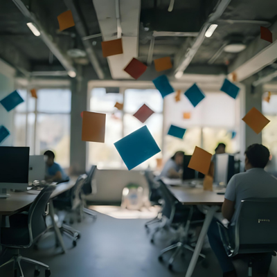papers thrown in the air of an office space